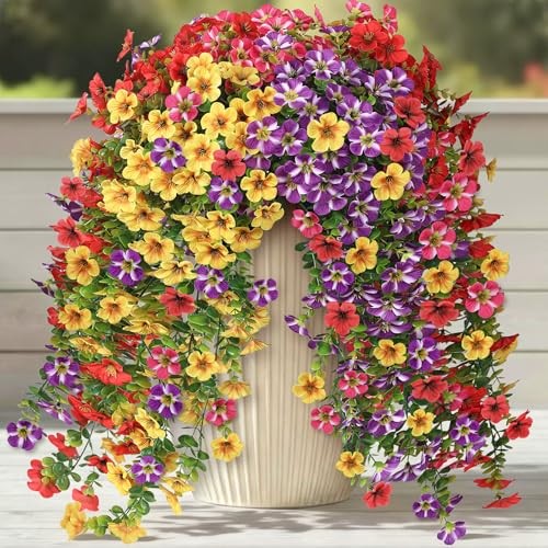 Bundles Artificial Hanging Morning Glory Flowers for Outdoor, 4 Mixed Color