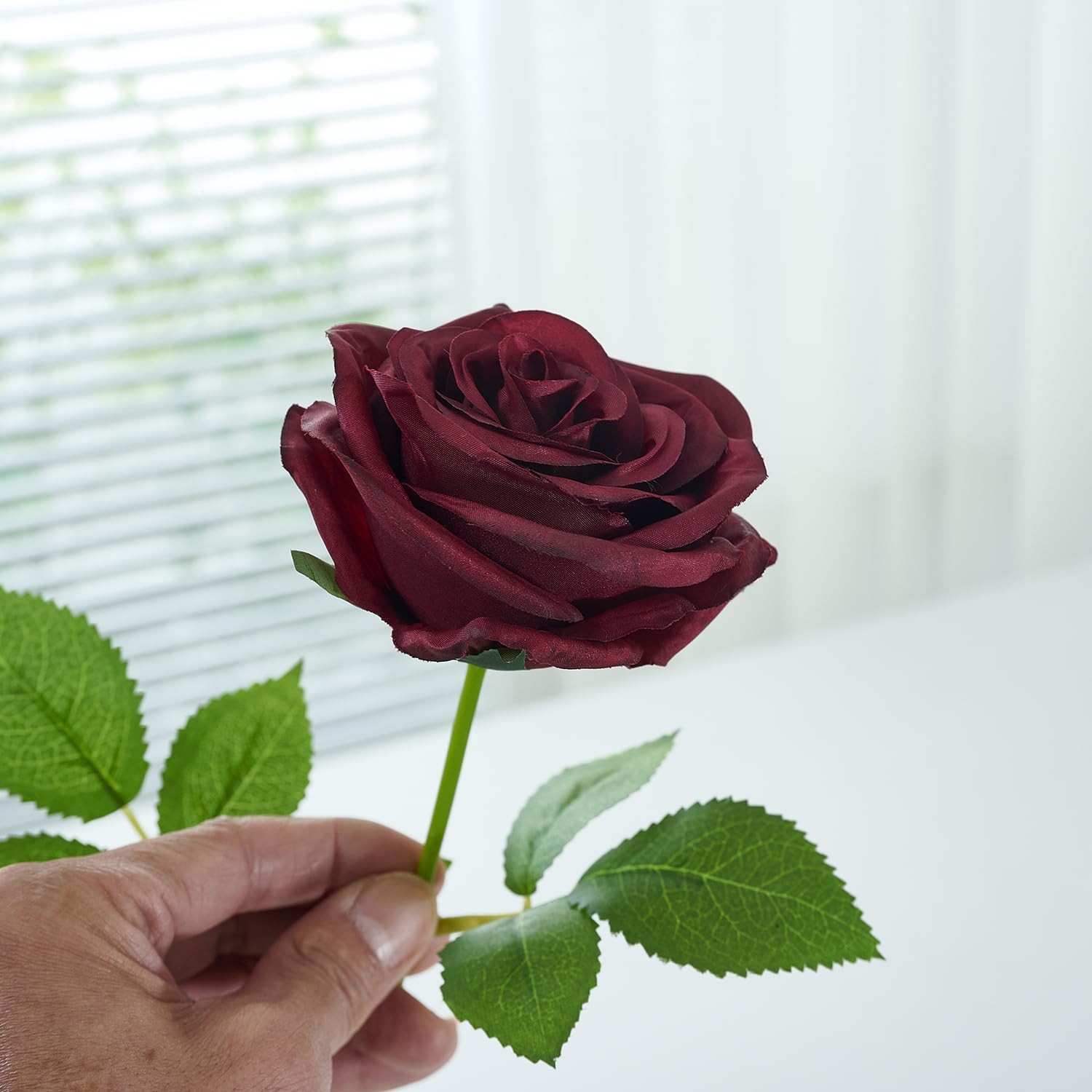 120 Pcs Burgundy Rose Artificial Flowers Bulk, Silk Fake Roses with Long Stem…