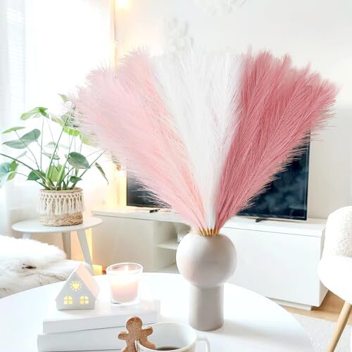 30pcs Pink Faux Pampas Grass, 21.6in Fluffy Artificial Blush & White & Pink