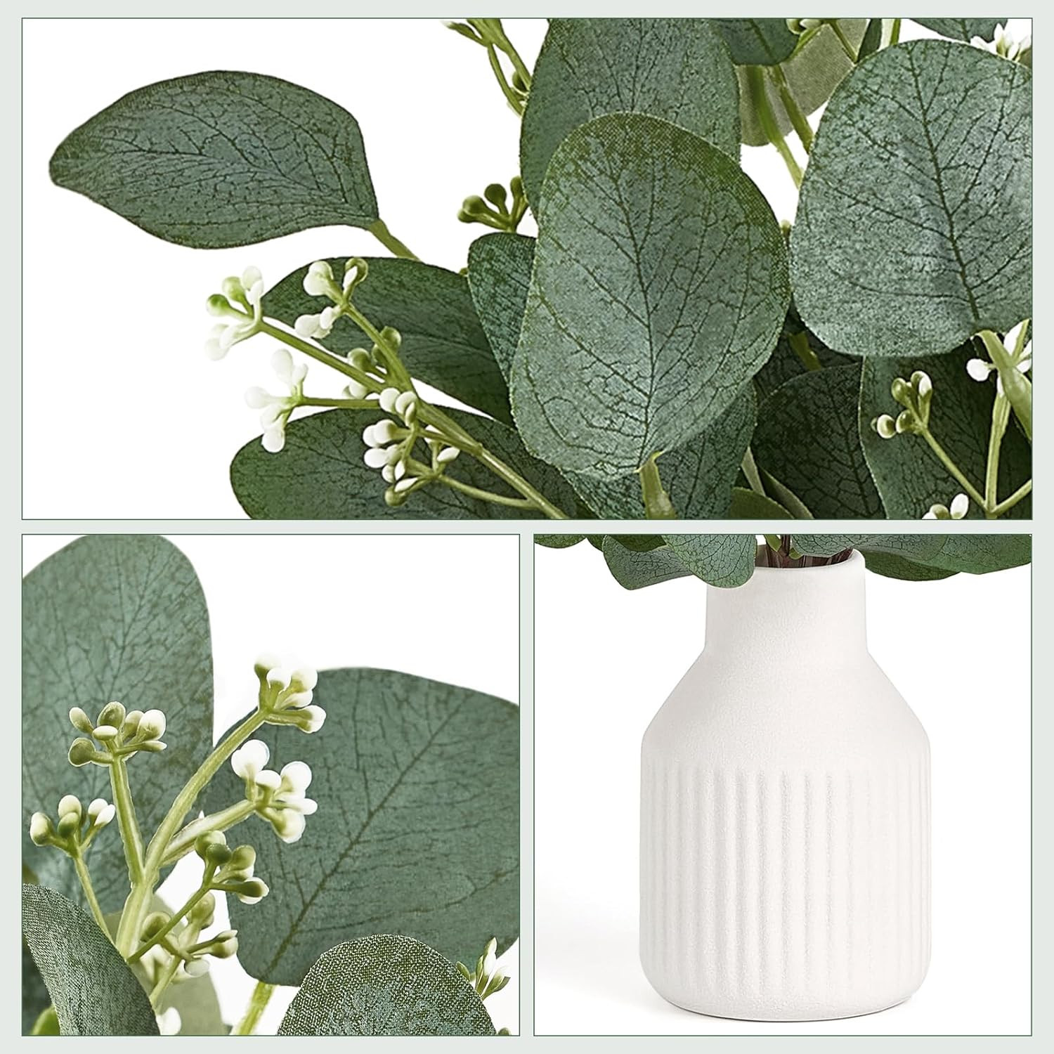 Artificial Eucalyptus Stems in Ceramic Vase Centerpiece Table Decorations Modern