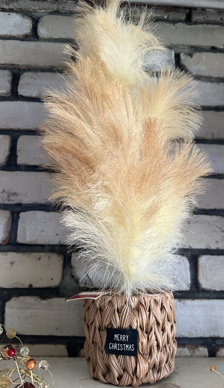 Pampas Grass Christmas Tree Faux Woven Basket 24” Boho Holiday Time NEW w Tags