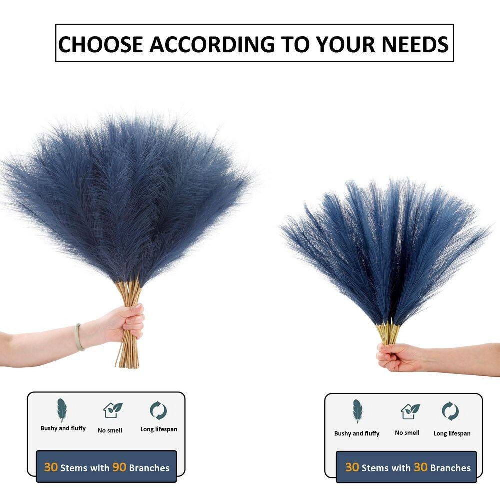2.52 In. Navy Blue Artificial Plant Extra Full Faux Pampas Grass 30 Pack Fluffy