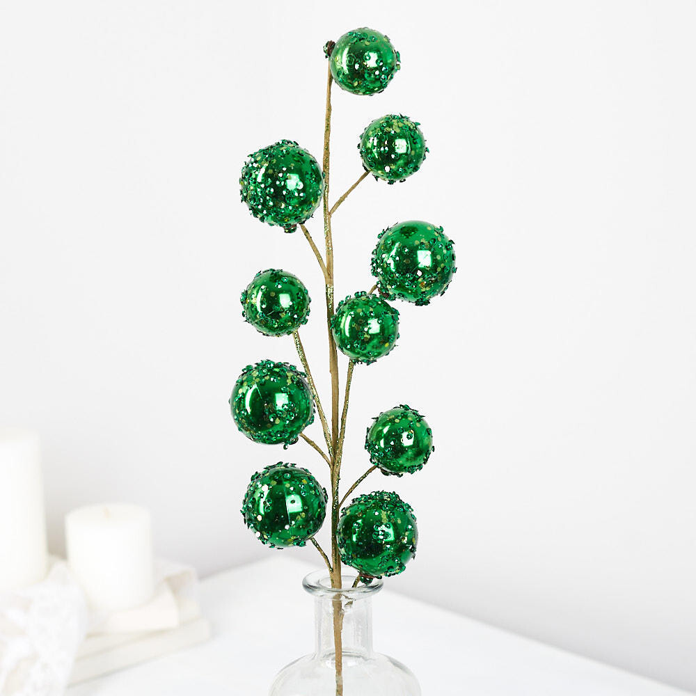 Set of 2 Artificial Iced Green Ornaments Decorative 27″ Sprays