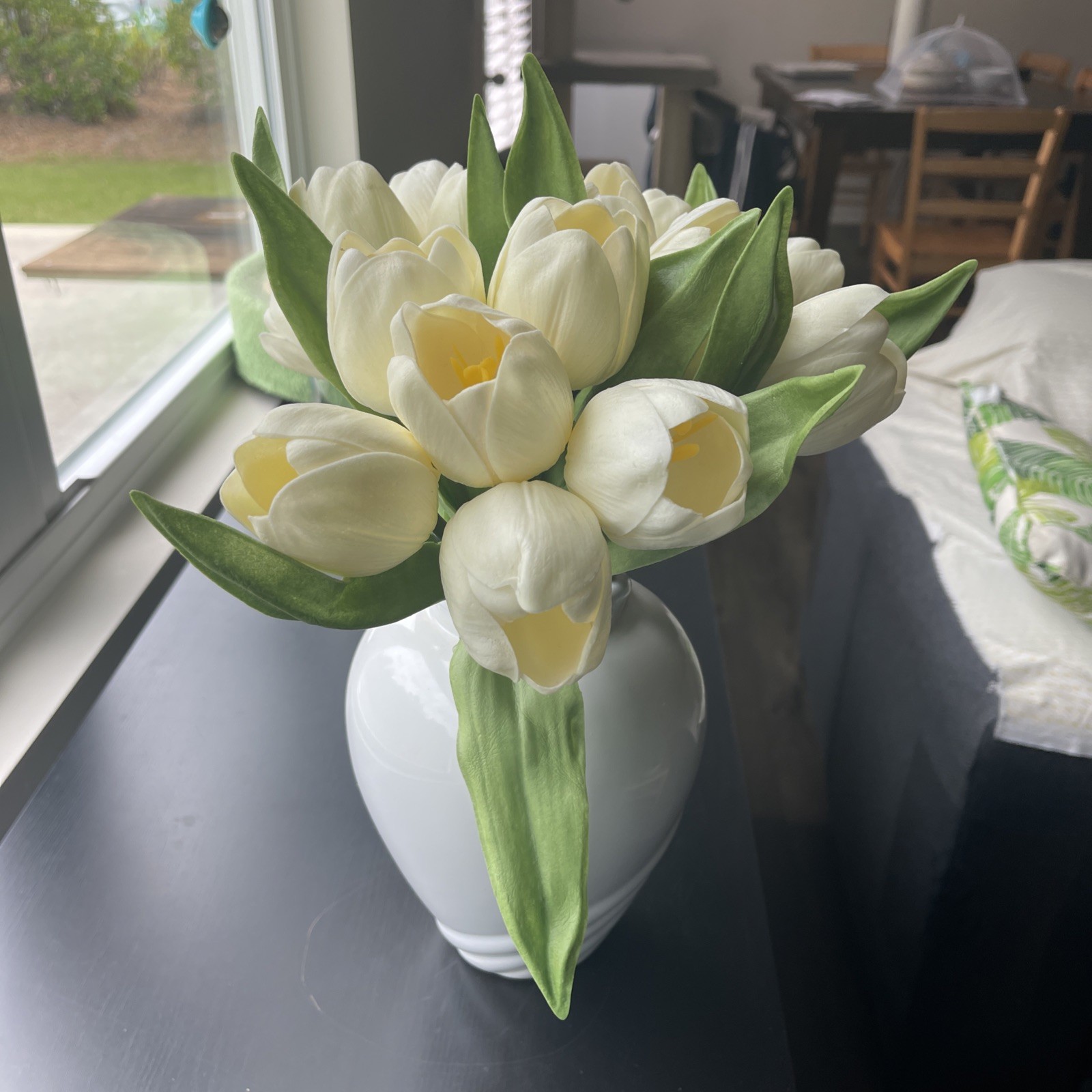 24Pcs Fake Tulips Artificial Flowers PU Artificial Tulips Real Touch milk white