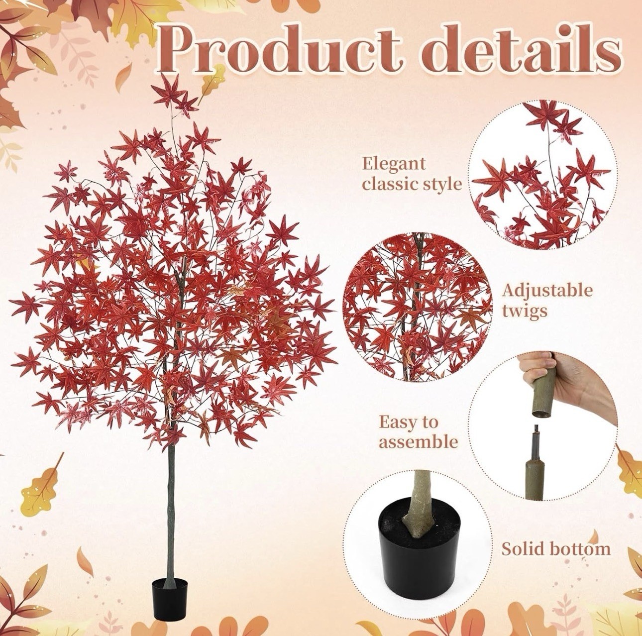 6.6ft Faux Maple Fall Tree Fall Decorations for Home, Artificial