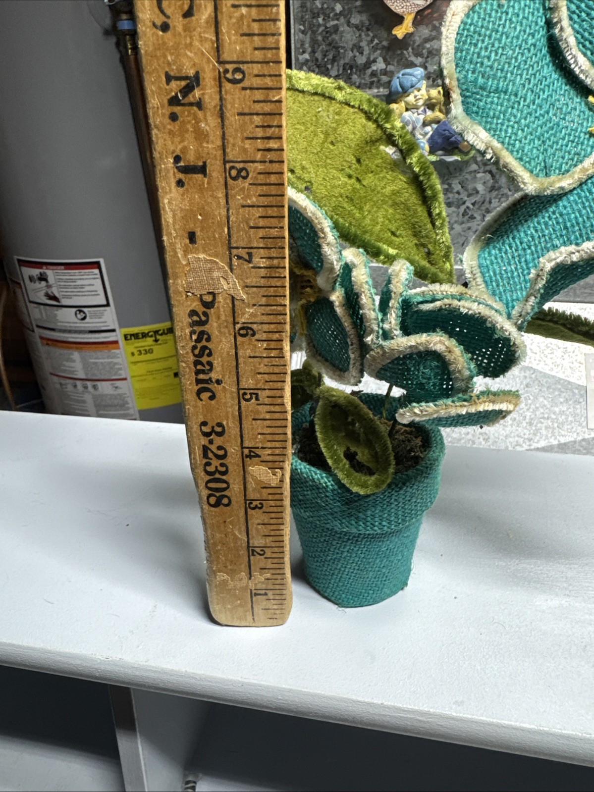 VTG 80s Art Decor Artificial Magnolia Flower W/ Yarn Pot Flex Stem 8” Distressed