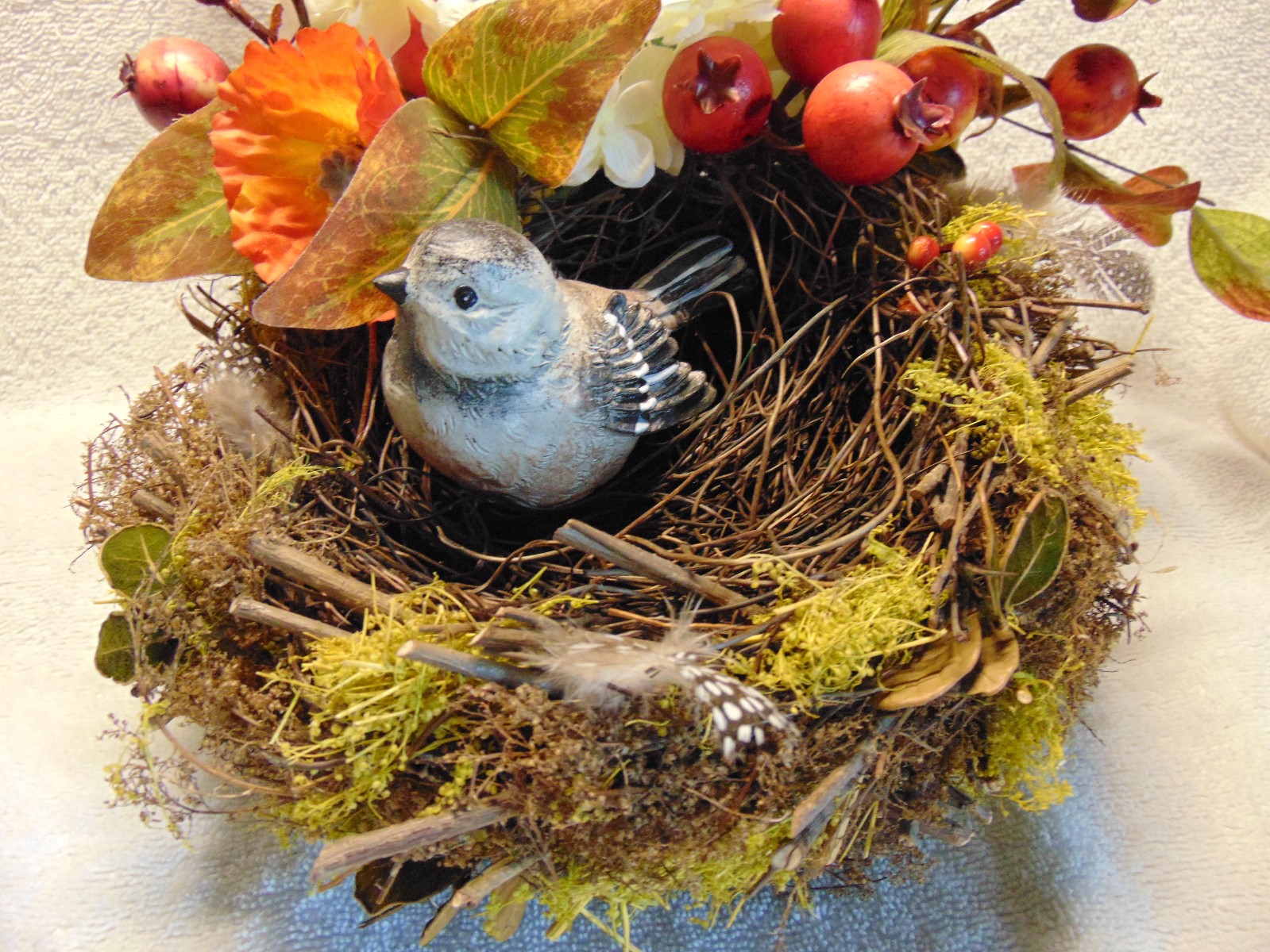 Table Decor Floral Twig Bird Nest 9.75″ Wide 9″ Tall