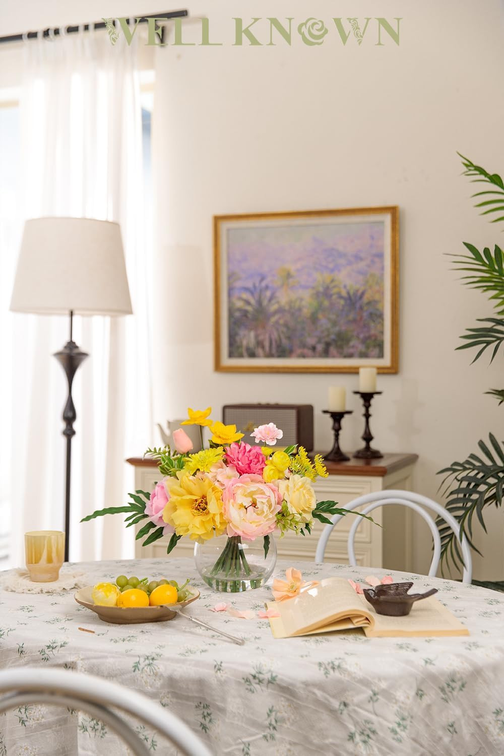 Vibrant Silk Flower Centerpiece in Glass Vase for Weddings & Events
