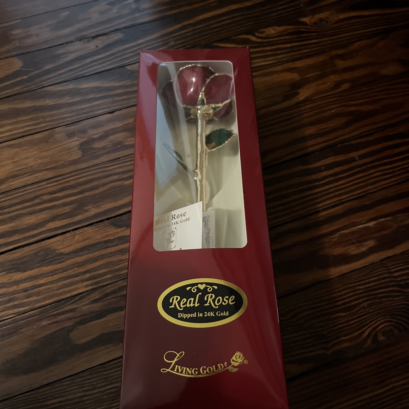 LIVING GOLD REAL RED ROSE PRESERVED & Dipped IN 24K GOLD. NEW IN BOX