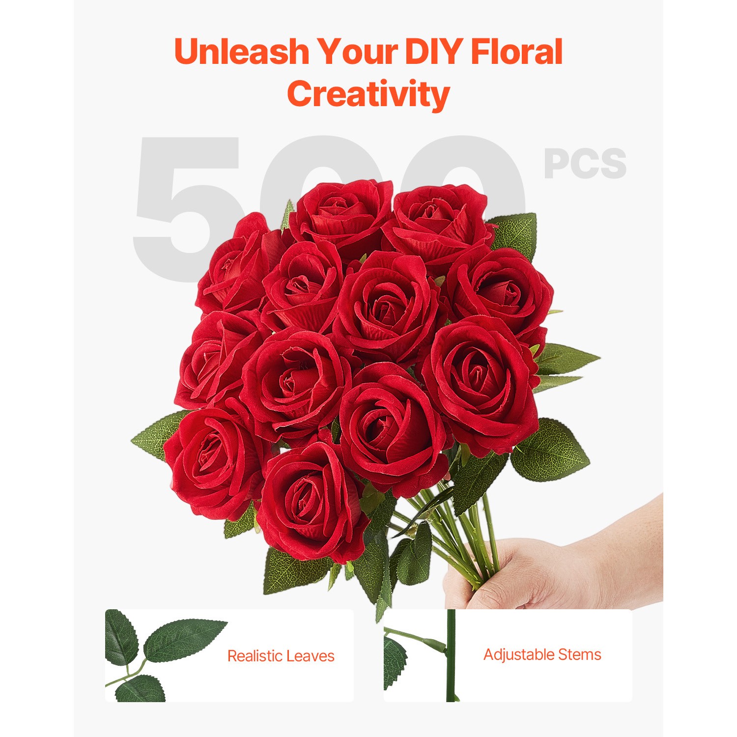 500 Pcs Red Roses Artificial Flowers Realistic Bouquet for Xmas Home Decor
