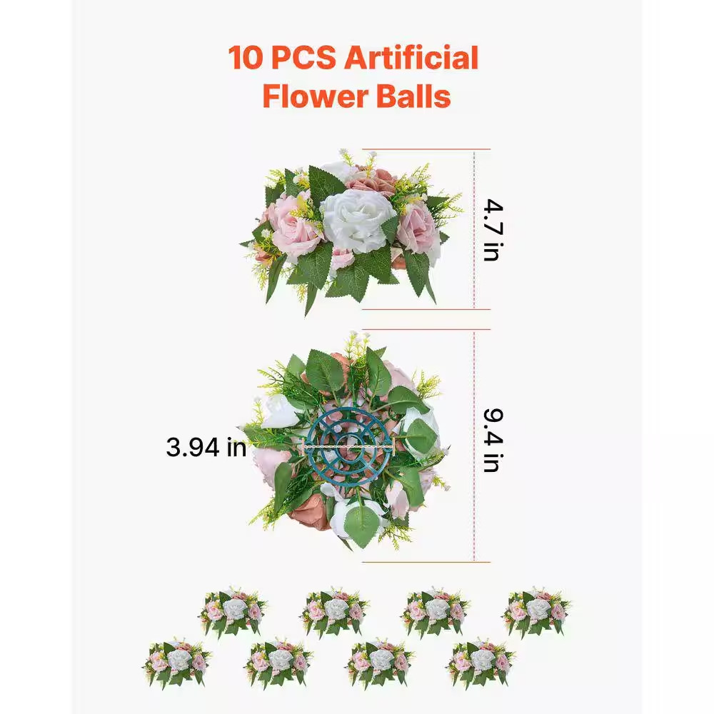 Flower Ball Arrangement Bouquet 10PCS, Wedding Table Centerpieces, 4.72 In. Whit