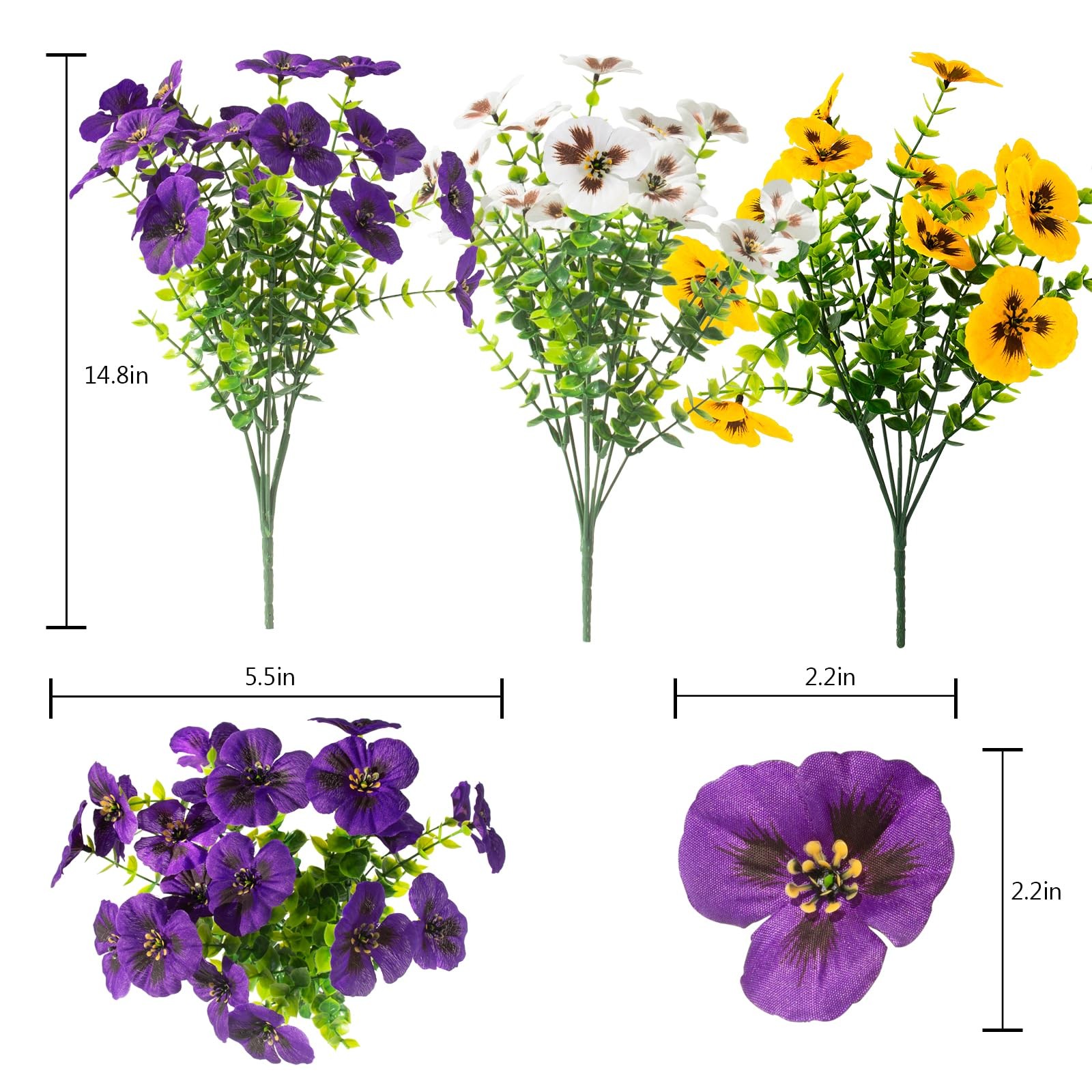 2 Sets Artificial Hanging Pansy Flowers with Baskets, 24 Pcs UV Resistant Fau…