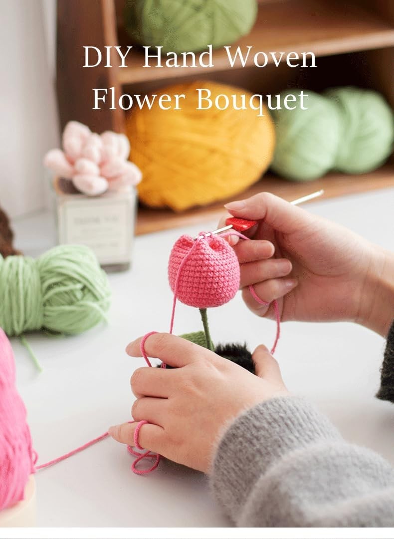 Crochet Flowers Bouquet Handmade Knitted Crochet Flower Bouquet with Rose Artifi