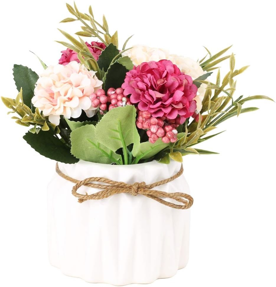 Artificial Hydrangea Bouquet with Small Ceramic Vase Fake Silk Variety Flower…