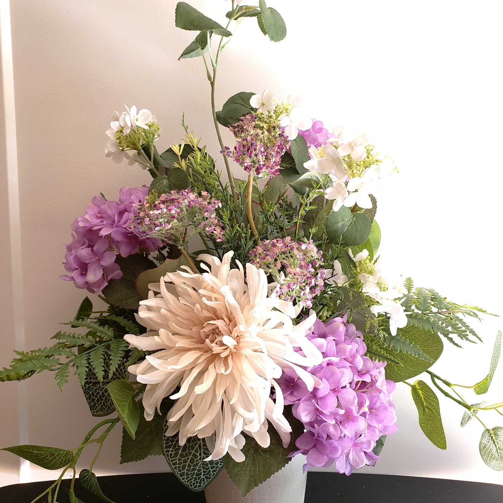 Handmade Purple & White Floral Arrangement, Cottagecore Table Decor