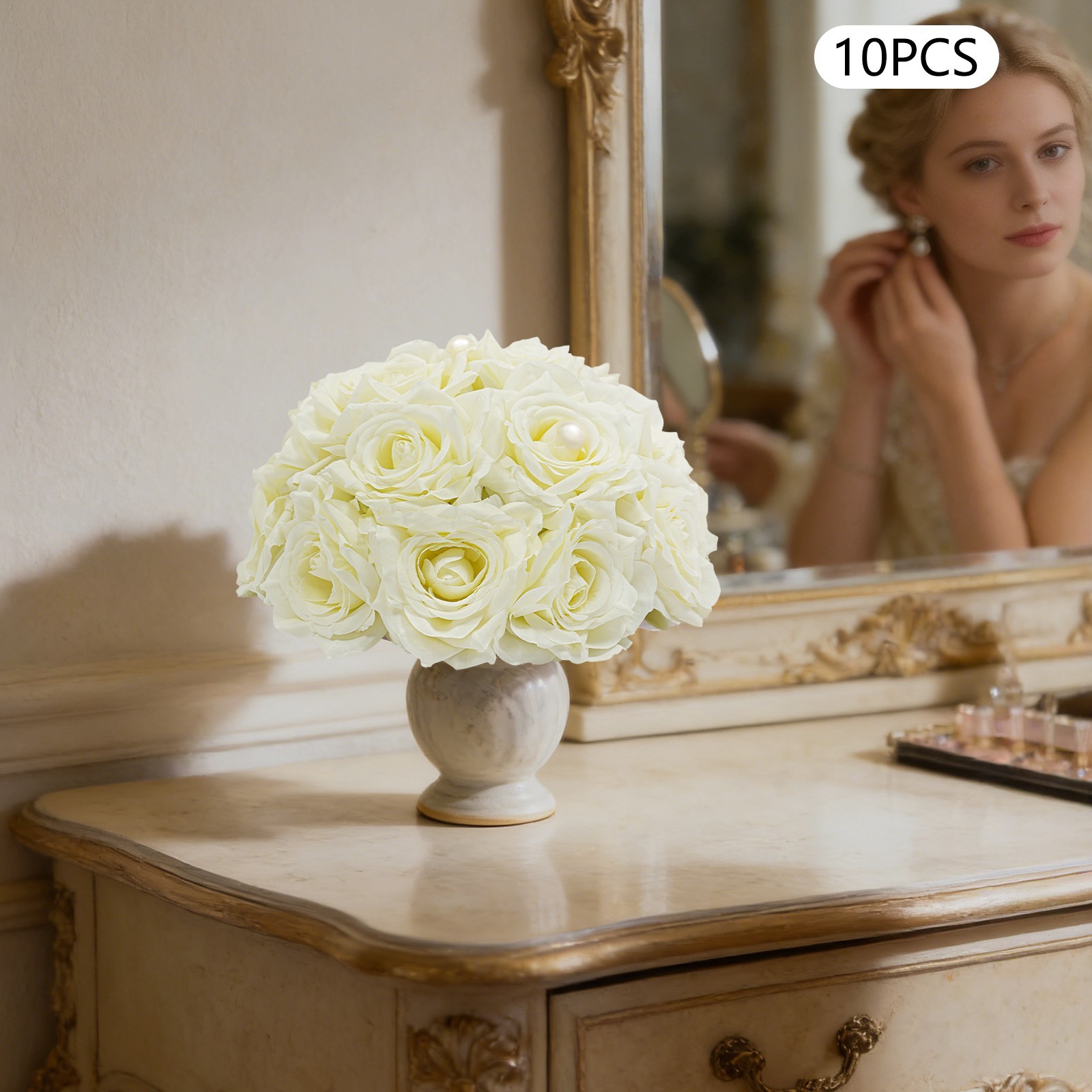 10 Pcs Handmade Bouquet Party Wedding Artificial Flower Balls Deco, Milky White