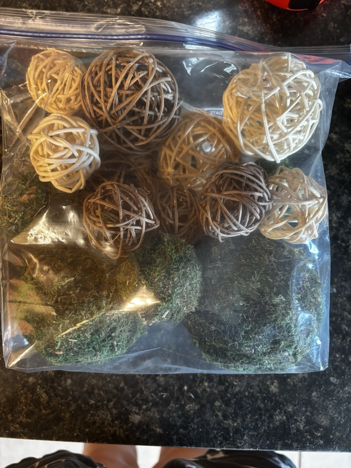 Bowl Filler Moss And Rattan Approx 16 Pieces, Green Moss, Cream And Brown Rattan