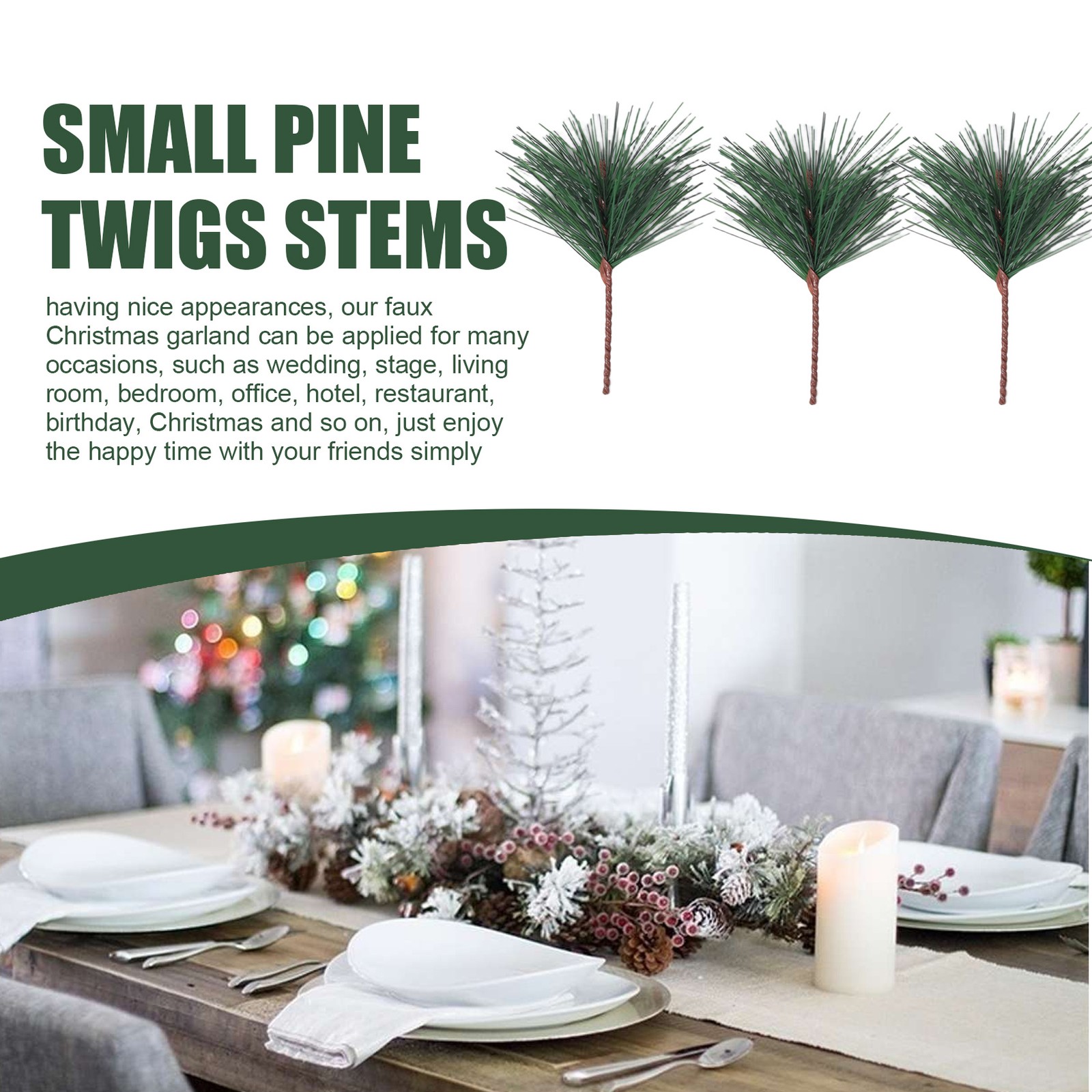 60 PC Artificial Green Pine Needles Branches-Small Pine Twigs Stems5149