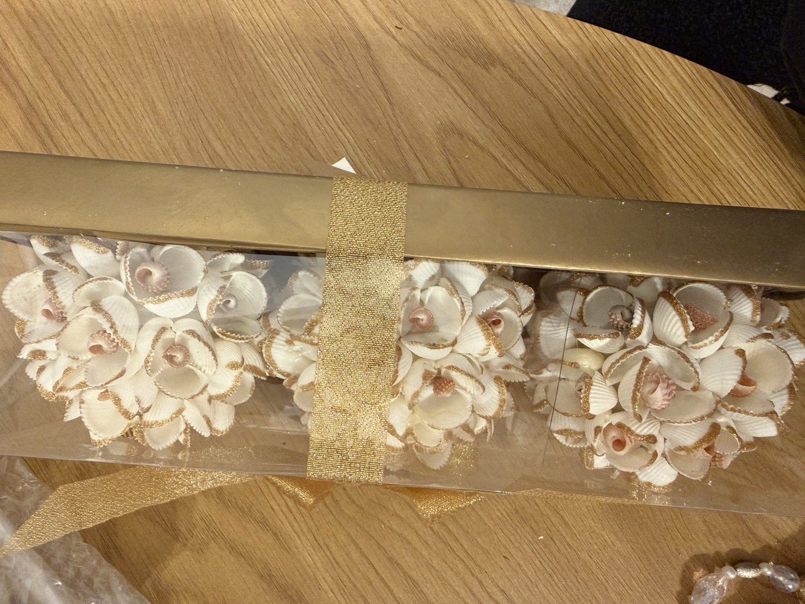 Handcrafted Shell Artificial Flower Arrangement Centerpiece White Beige