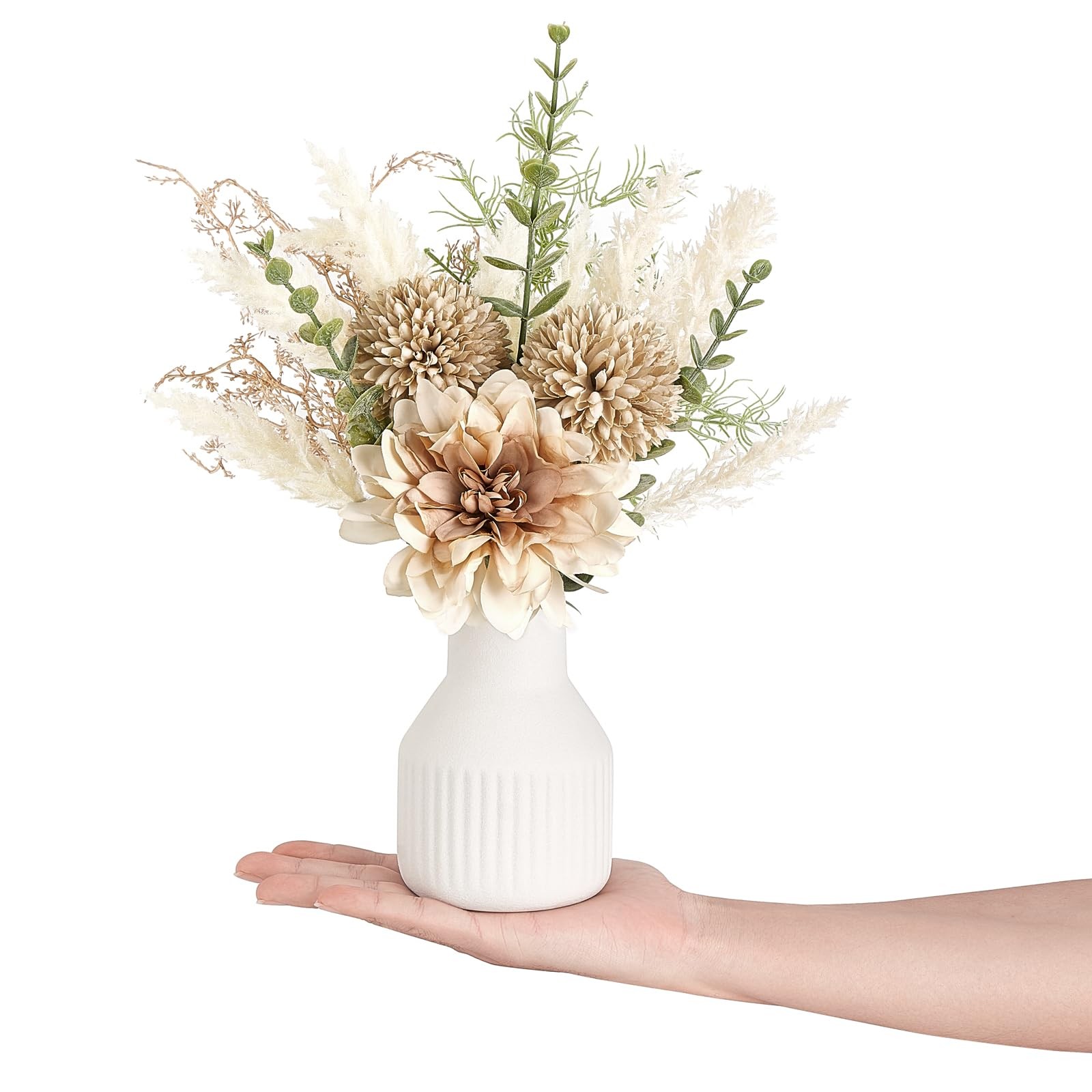 12.5in Silk Flower Arrangement in 4.5in Ceramic Vase for Table Decor