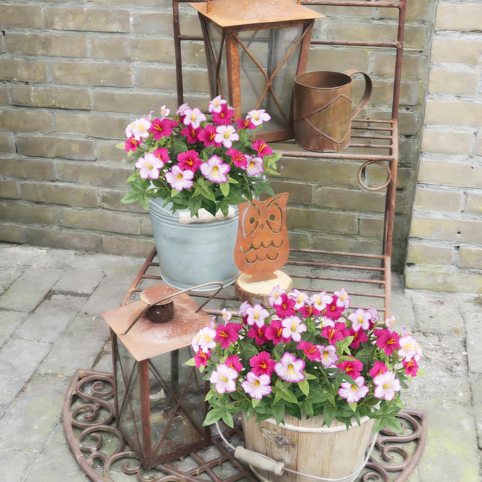 2Pcs Artificial Flowers for Outdoors Fake Plants Outside Magenta, Light Purpl