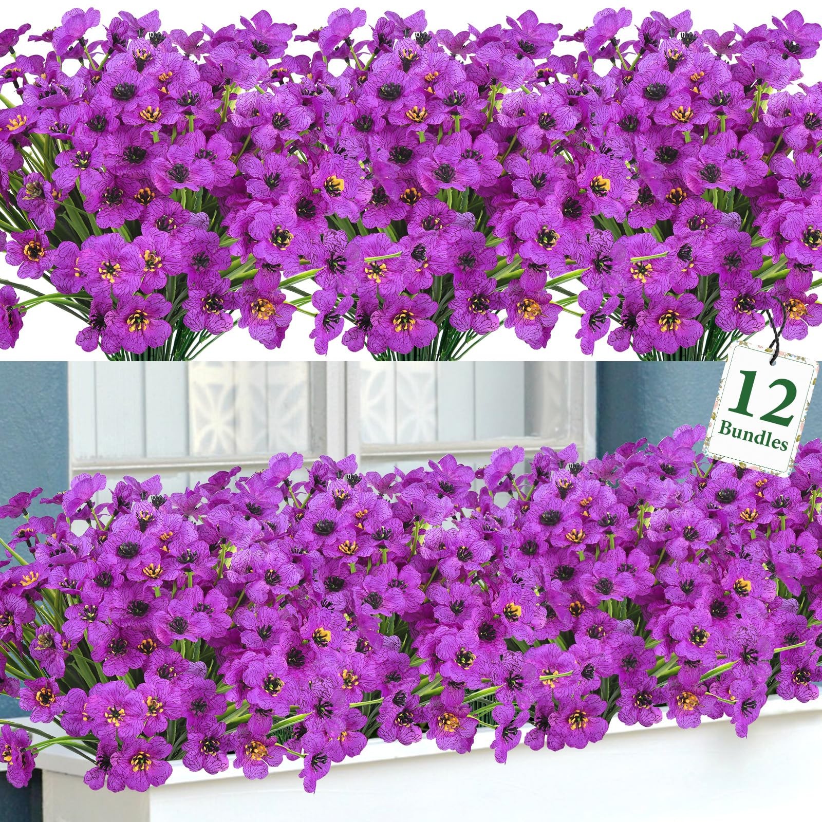 12 Bundles Artificial Flowers for Outdoors Fake Silk Flowers UV Resistant Fau…