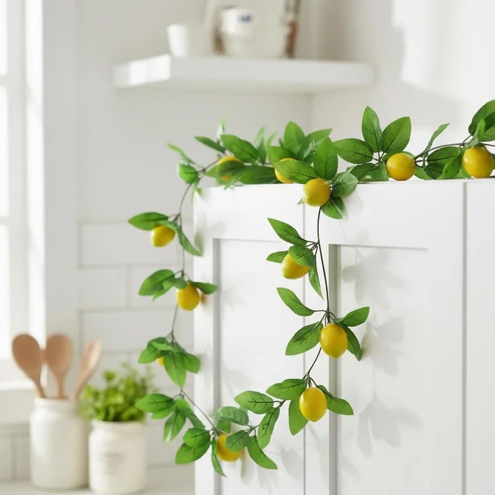 Artificial Lemon Vine Garland with Rose Leaves 90.55in 230cm for Table Draping