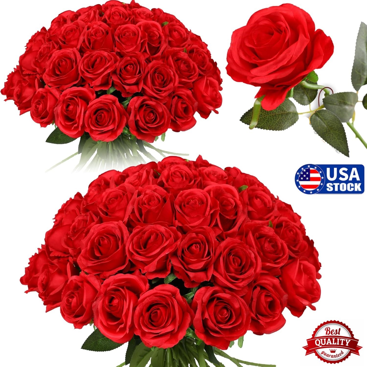 20Pcs Artificial Red Roses Silk Lifelike Flowers Wedding Bouquet Roamtic Gift US