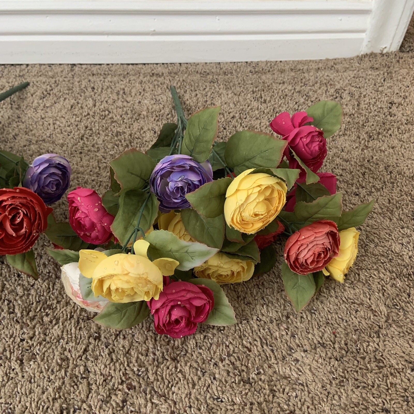 Faux Colorful Flower Bundles Red Purple Yellow White Roses