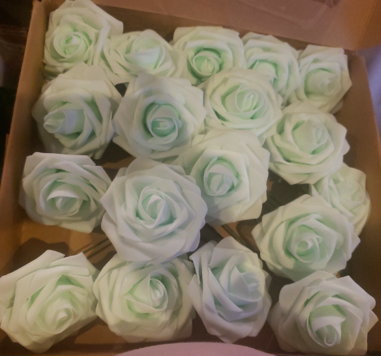 18 Pcs Artificial Flowers PE Foam Rose Head Mint Green