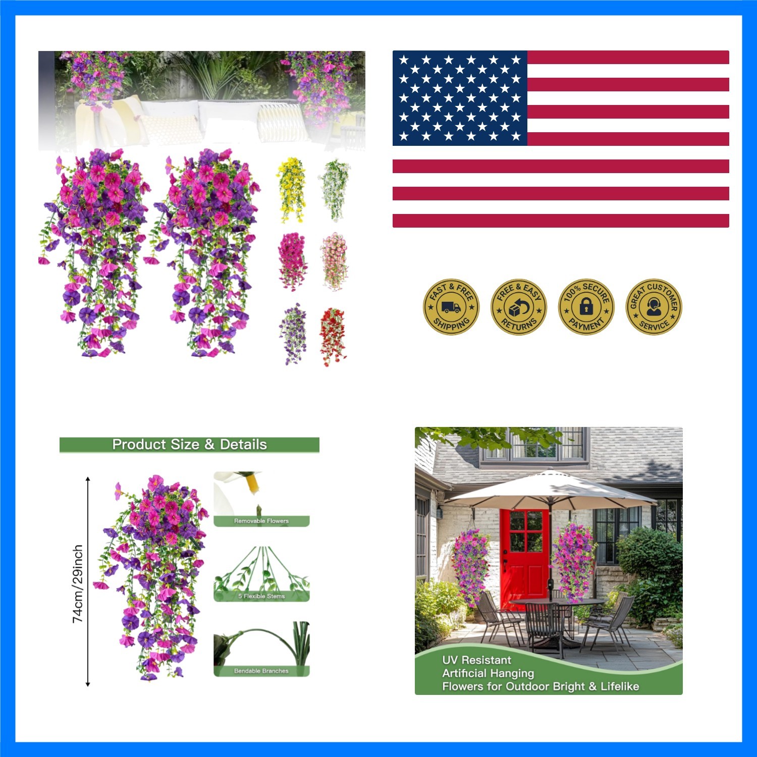 Artificial Flowers for Outdoors Fake Morning Glory Hanging Flower Decoration,…