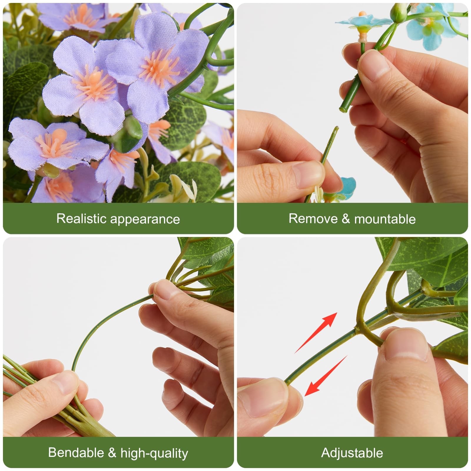 Artificial Flowers for Outdoors – Blue & Purple Forget-Me-Not Faux Plants, 4 Bun