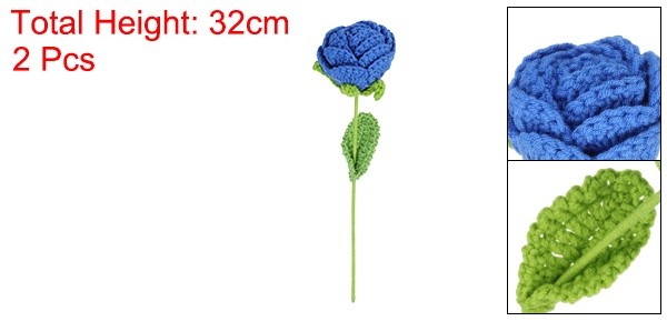 2Pcs Crochet Flower Rose Handmade Knitted Bouquet Dark Blue