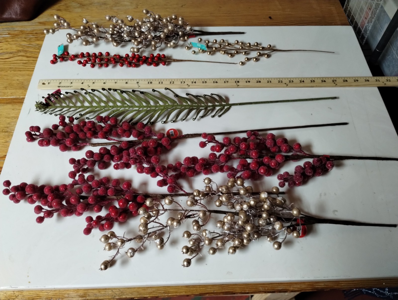 Artificial Berry Stem Branch 30 in – Red & Gold Floral Decor