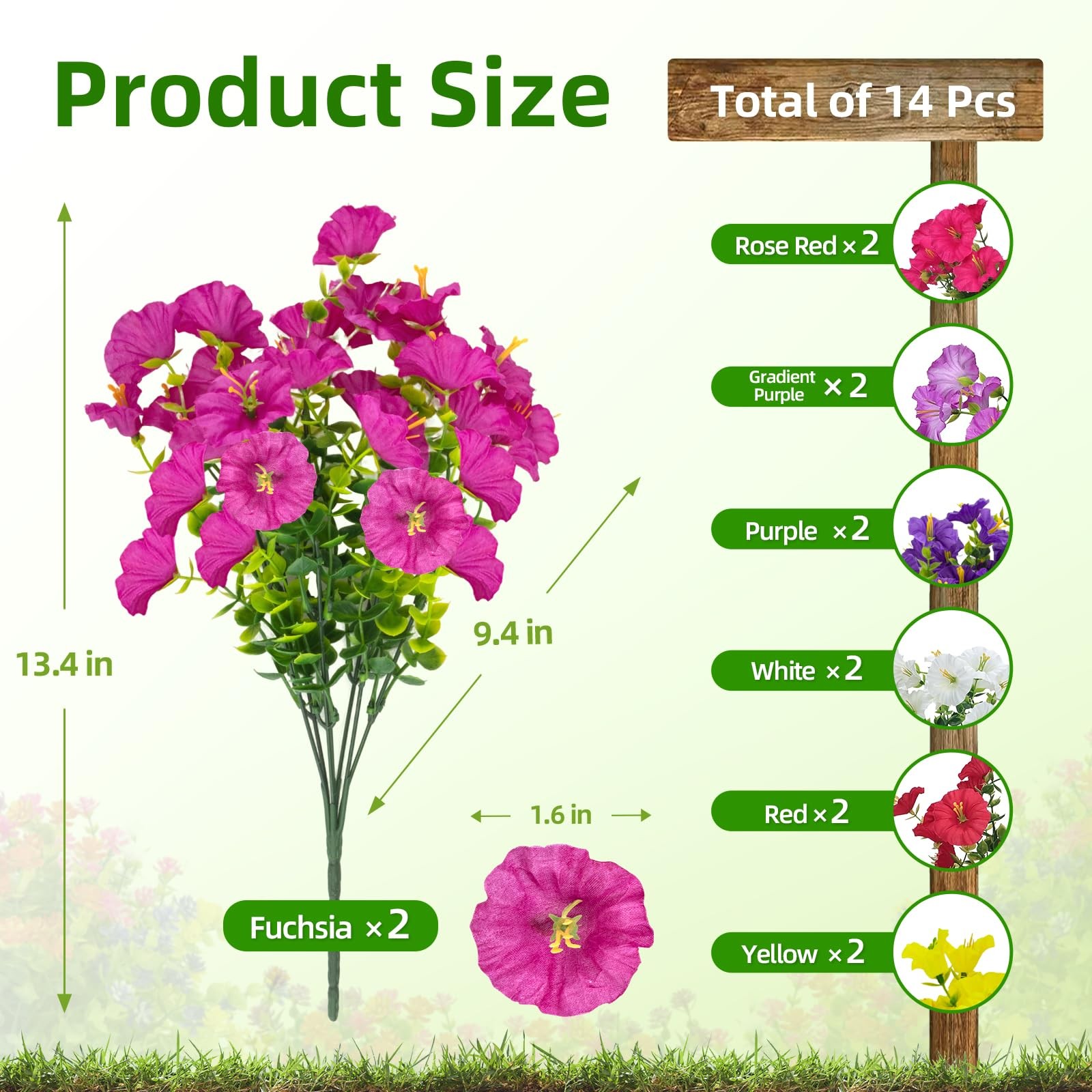 14 Pcs Artificial Petunias for Outdoors, UV Resistant Artificial Outdoor Plan…