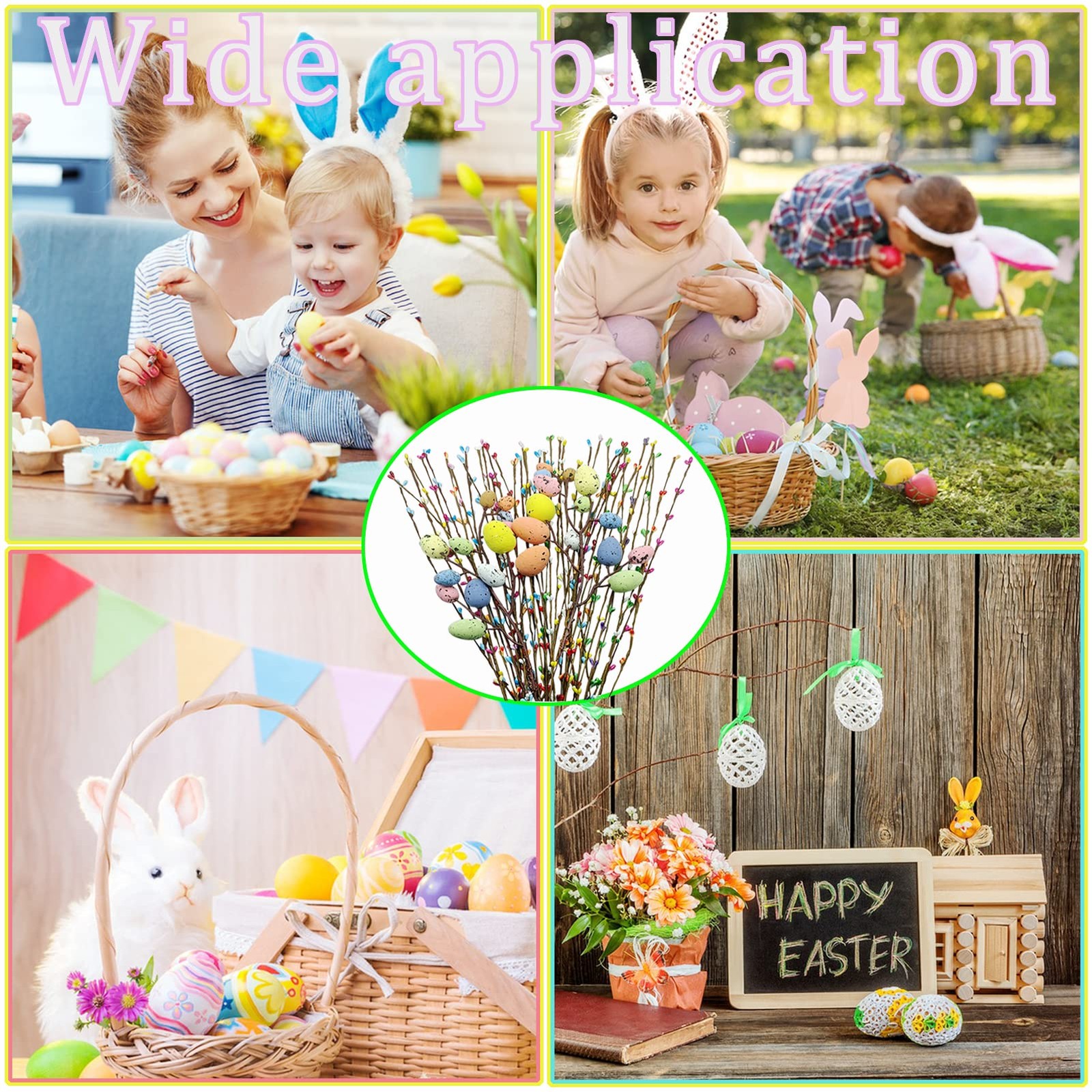 41 Pcs Artificial Easter Spray Vine with Pastel Easte Eggs and Decorative Ber…