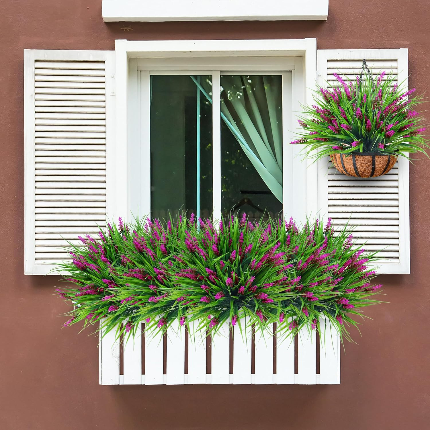 12 Bundles Artificial Plants Outdoor Faux Lavender Flowers Fake Monkey Grass UV