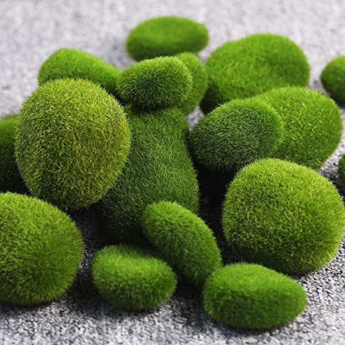 20 Pcs Artificial Moss Rocks Faux Green Moss Balls Covered Stones for Garden