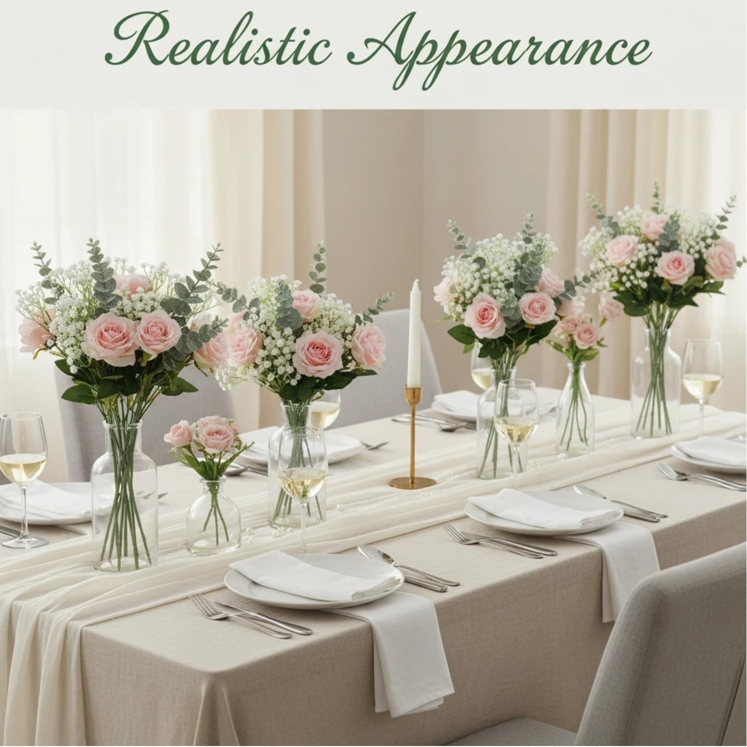 132 Pcs Babys Breath Artificial Flowers with Eucalyptus Stems, Baby Breath Fl…