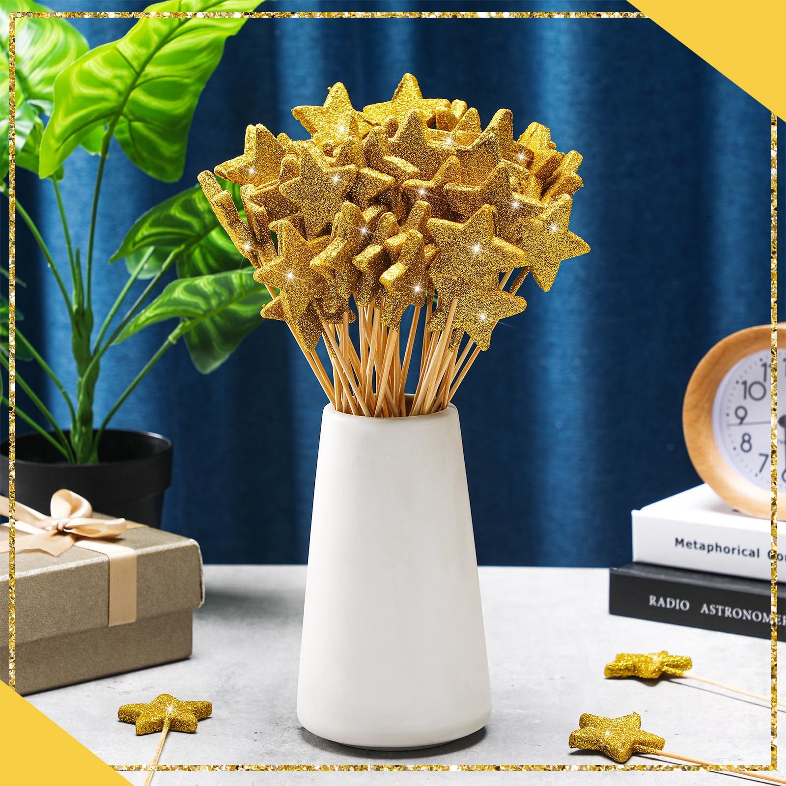 60 Pcs Golden Star Floral Pick 8” Star Centerpiece Table Decor Gold Graduati…