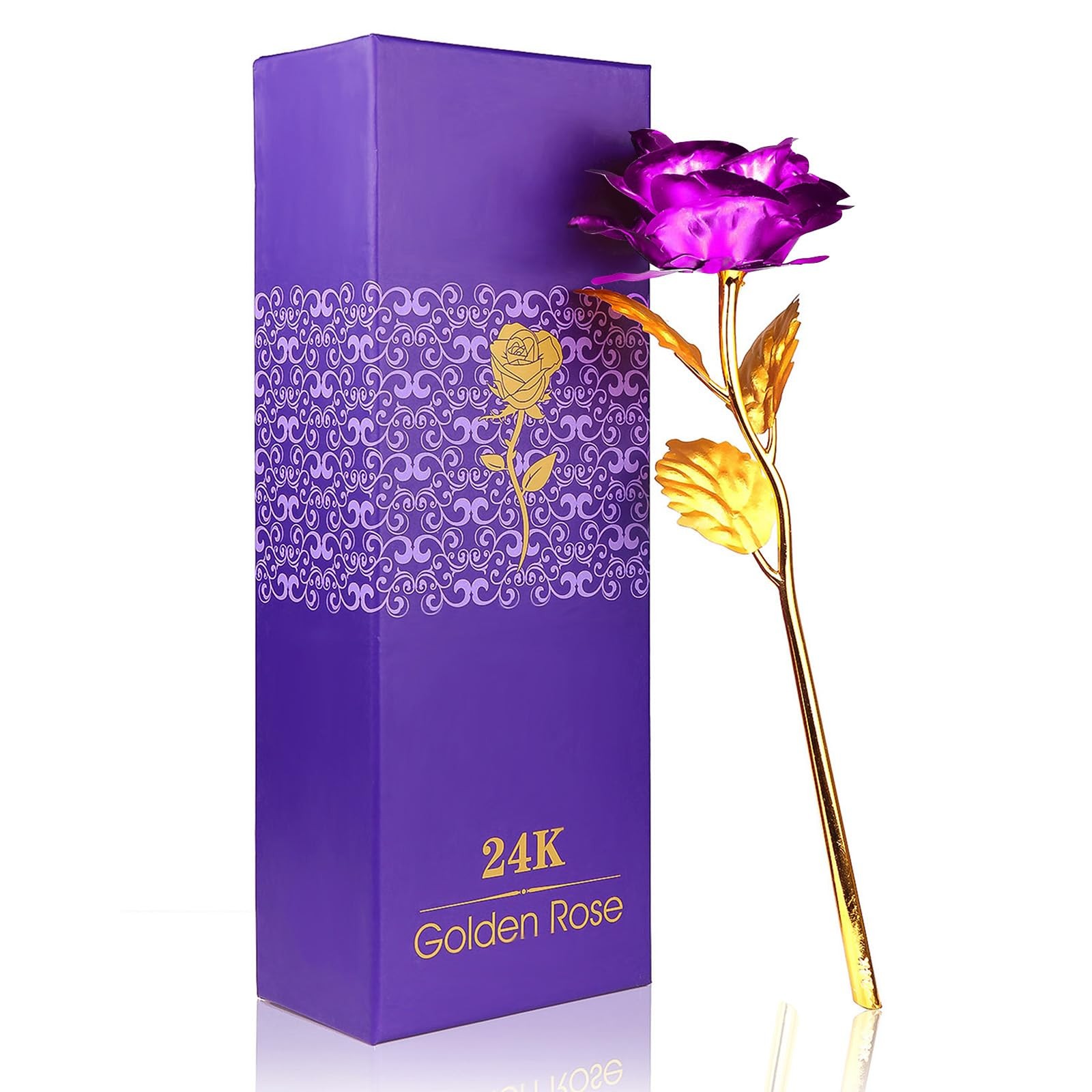 24K Golden Rose, Artificial Rose Flower Gift for Her with Luxury Gift Great G…