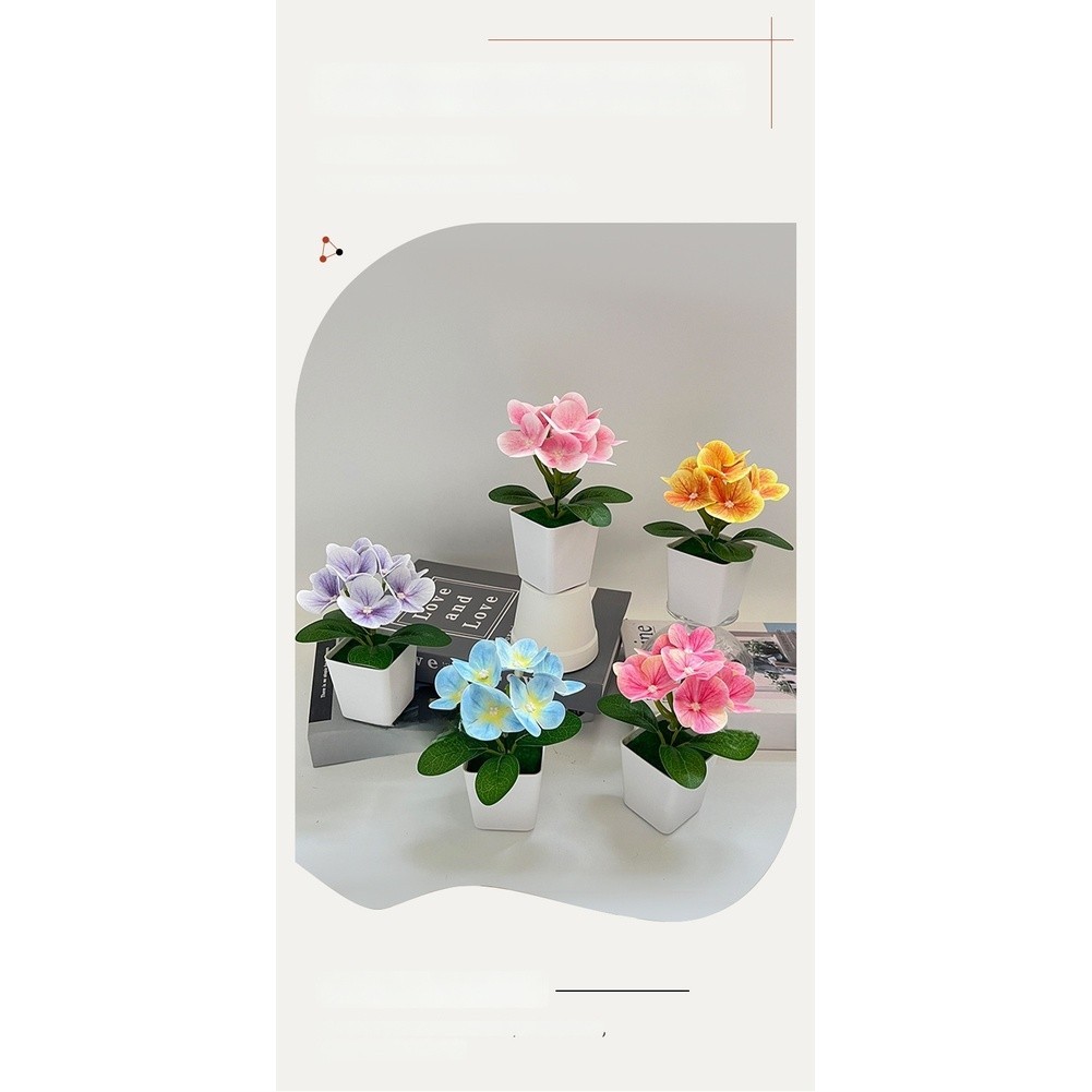 14cm Hydrangea Artificial Flower in Square Pot for Modern For Home Decor