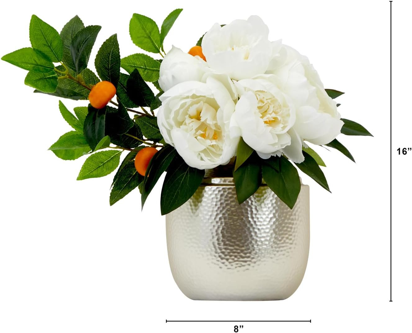Elegant 16″ Artificial Peony & Dahlia Arrangement in White Vase