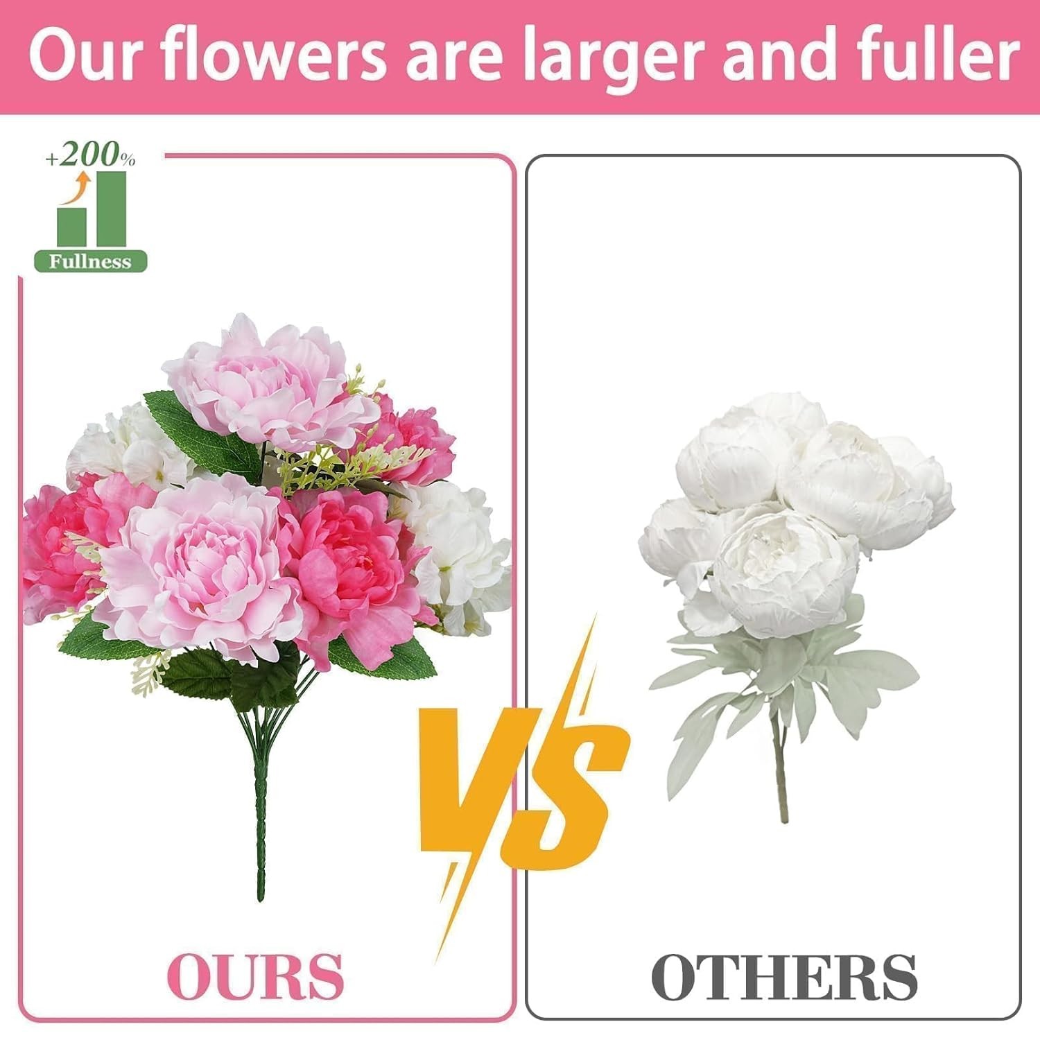 Pink Cemetery Flowers Fake Peonies for Graves 16 Inch Artificial Grave Markers