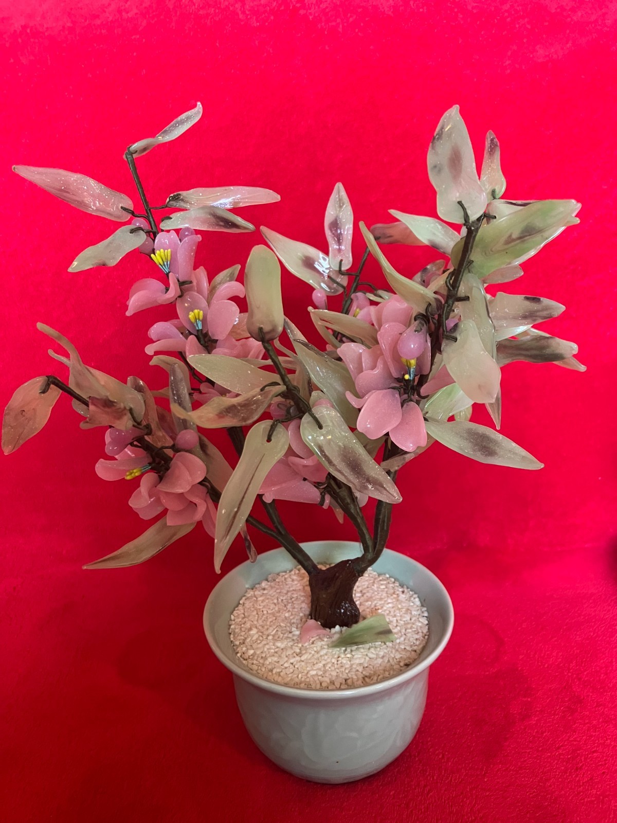 CHINESE JADE STYLE TREE PINK GLASS FLOWER BONSAI ** LAS VEGAS Pick UP ONLY **