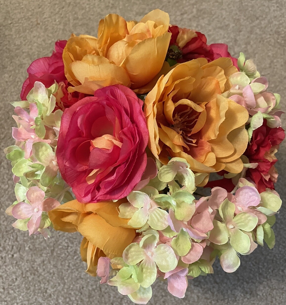 Flower Arrangement Silk Centerpiece Glass Vase Faux Water Colorful Pink Orange