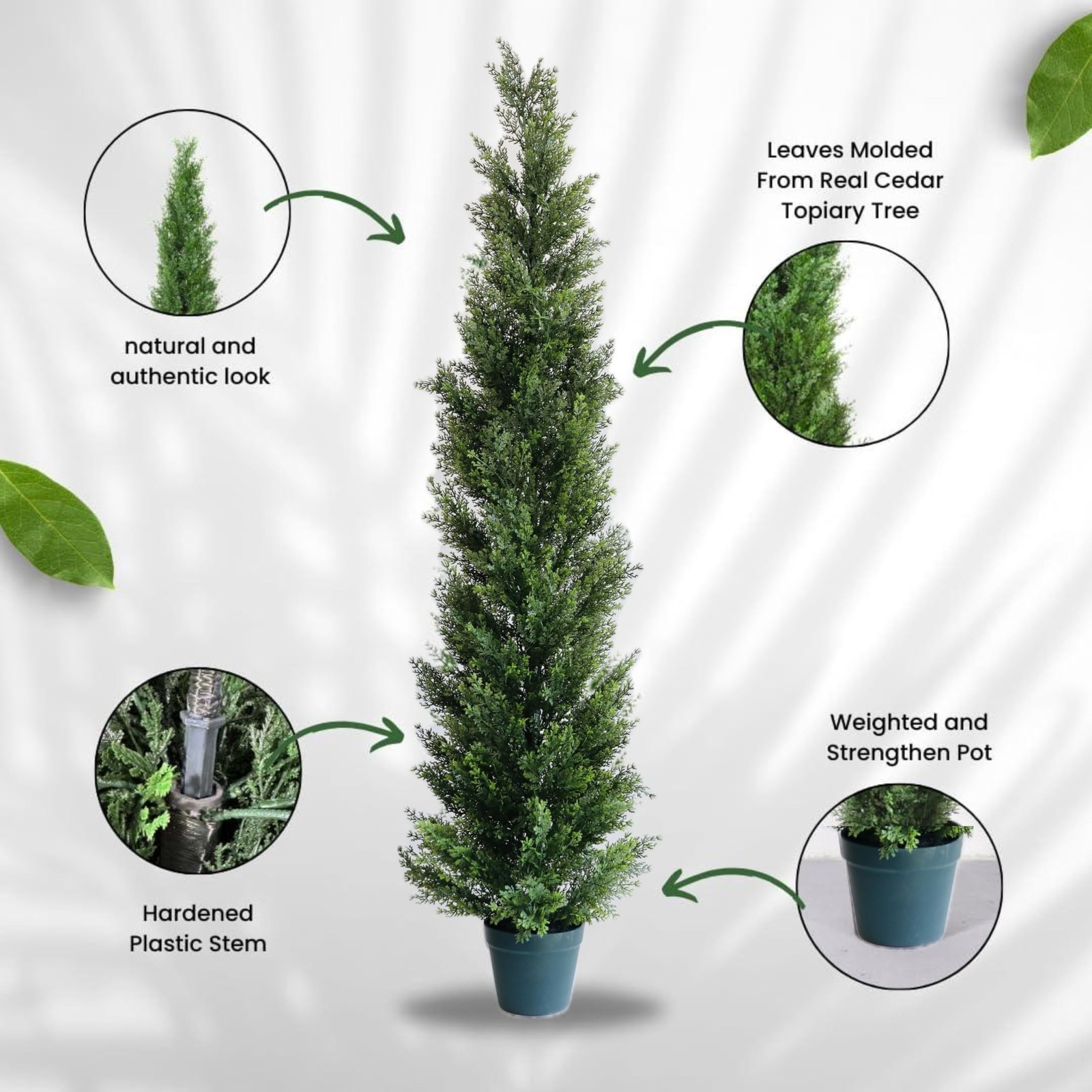 5 Feet Outdoor Artificial Topiary Cedar Tree, Set of 2 UV Resistant Potted Fa…