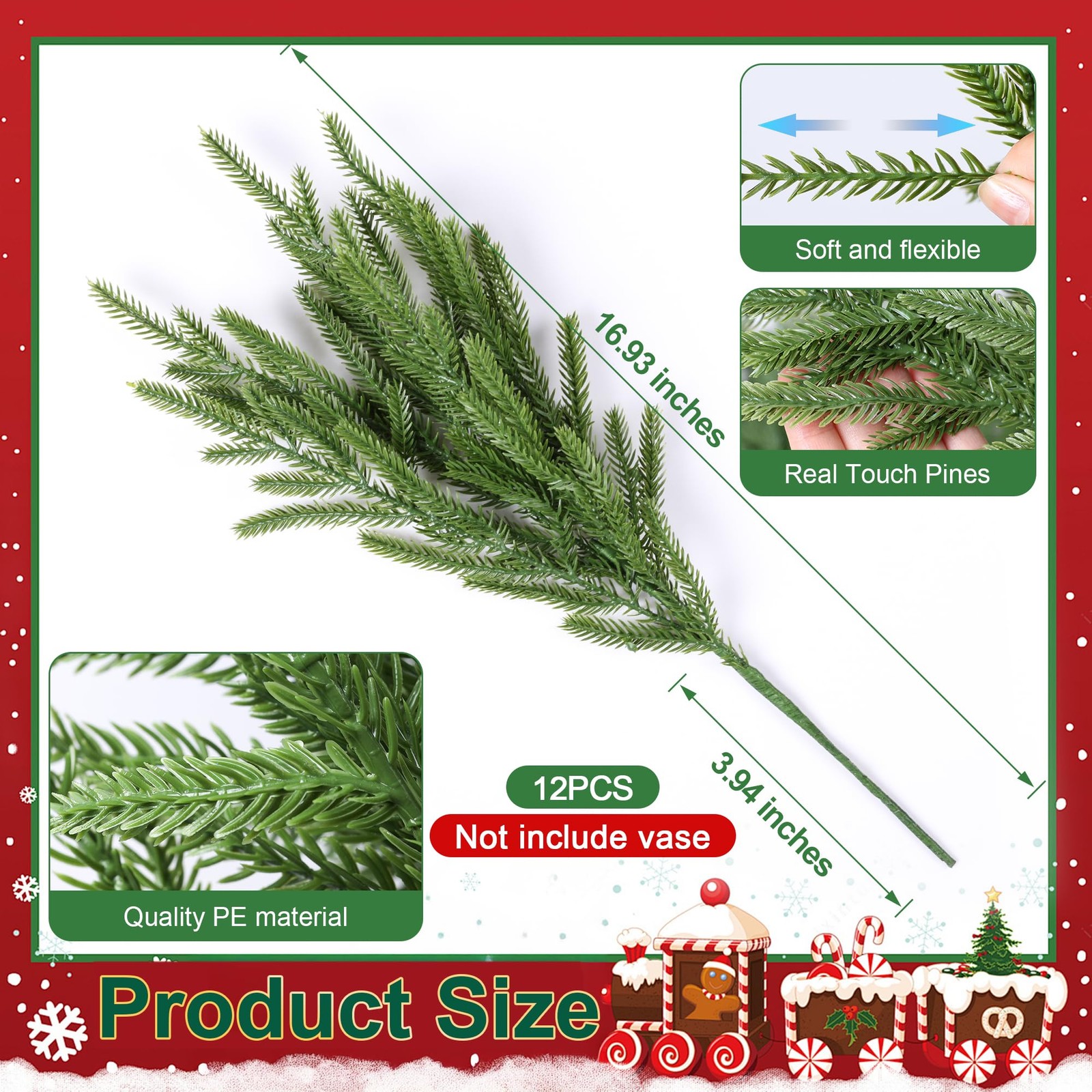 19 Inch Christmas Norfolk Pine Stems, 12PCS Real Touch Faux Cedar Pine with 5…