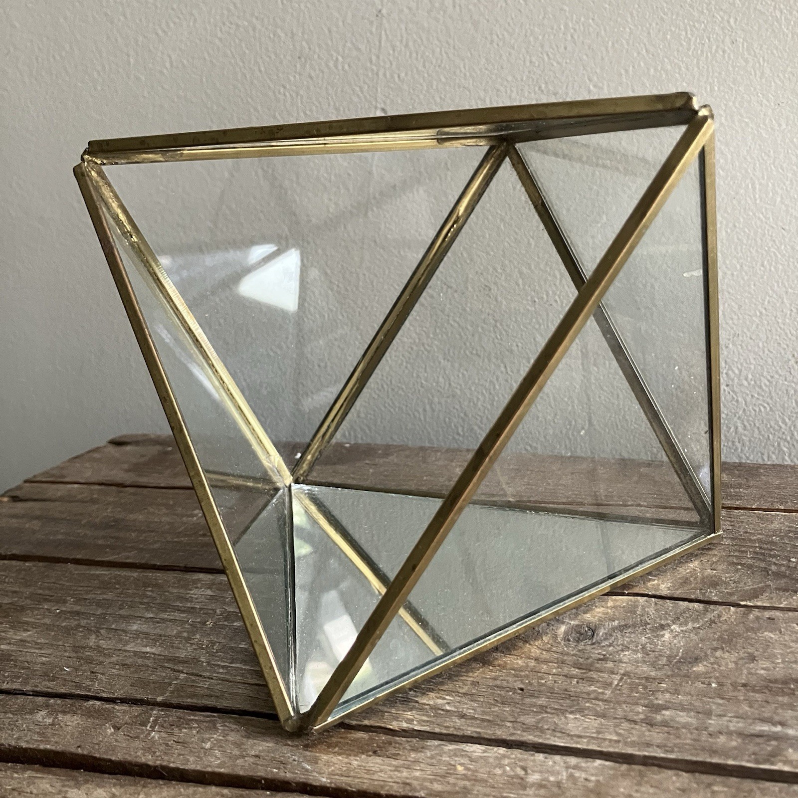 Gold Metal Mirror Glass Geometric Succulent Terrarium 6” India