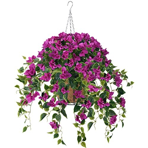 Artificial Hanging Flowers Plants Basket for Outdoor Decoration,4 PCS Purple